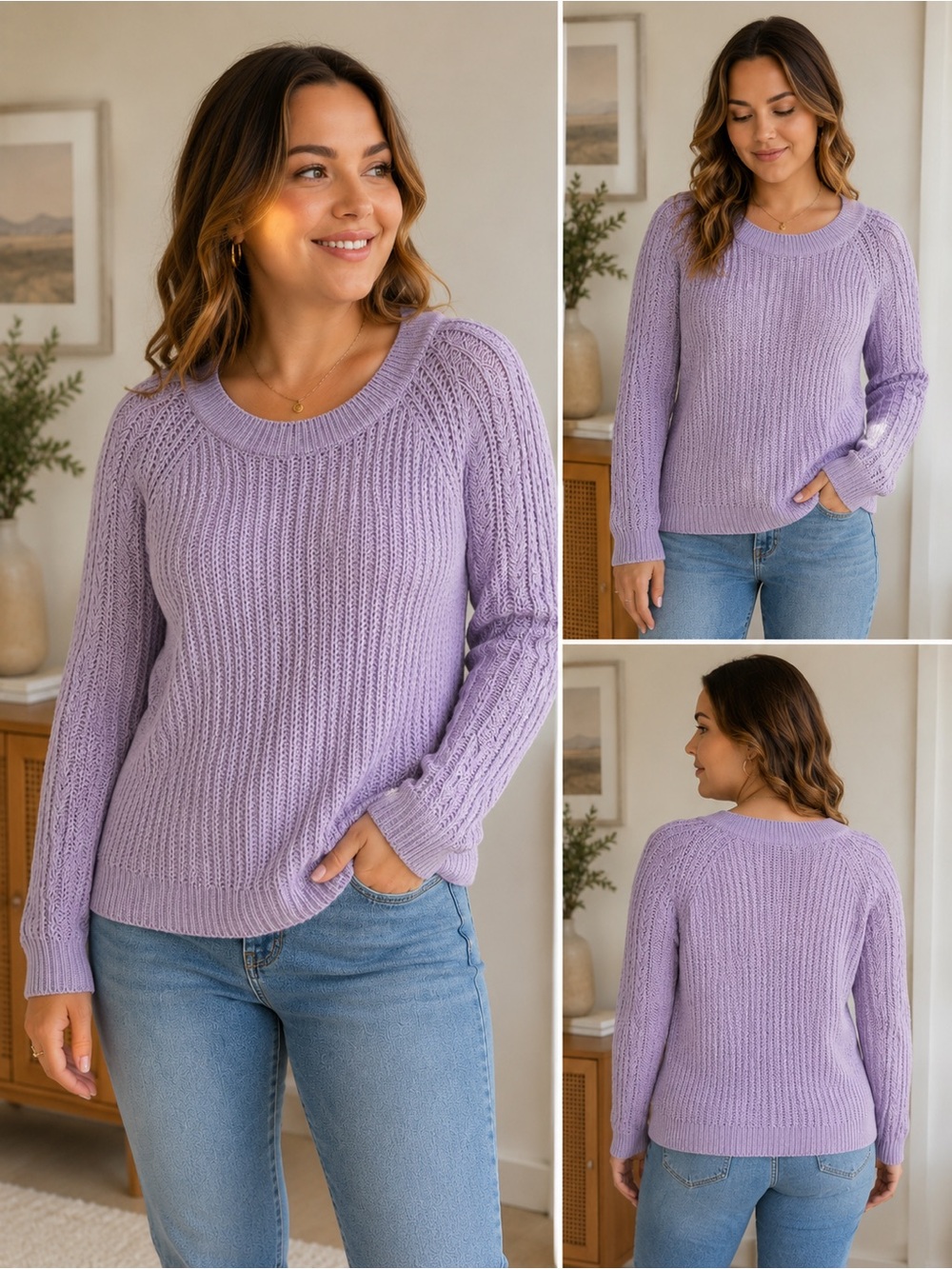 Ava & Viv Lilac Chunky Knit Sweater - Women’s XL - Cozy Cotton Blend Pullover